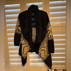 cozy aztec print drape front sweater